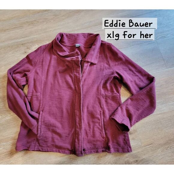 Women's Eddie Bauer sweat jacket xlg burgundy athlesure - Picture 1 of 8
